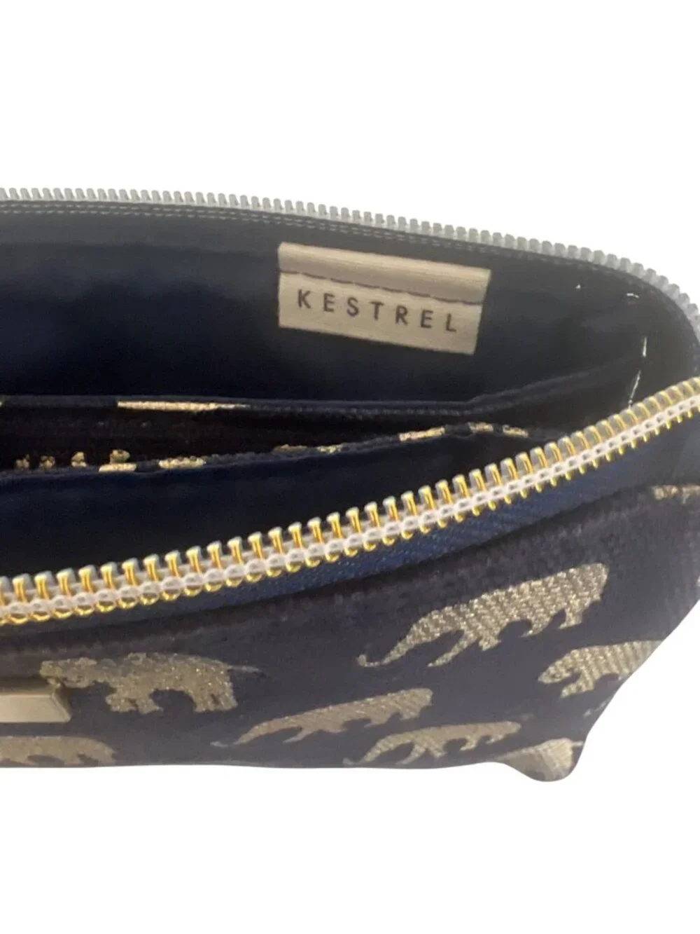 Kestrel Black & Gold Elephant Print Canvas Zipper Pouch With Tassel Accent